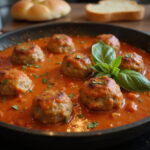 Finished 4C bread crumbs meatballs simmered in tomato sauce.