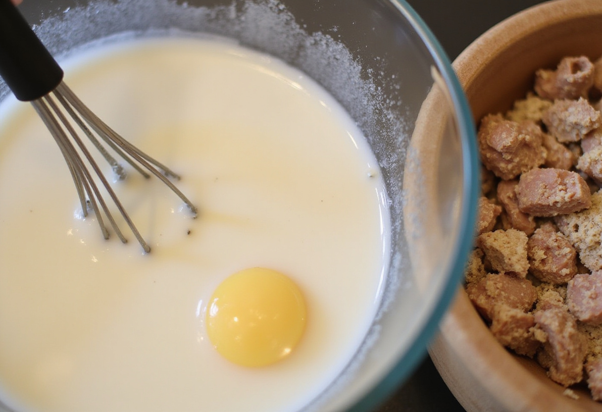 Milk and egg mixture for adding to meatball ingredients.