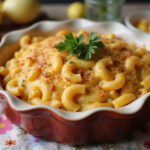 Delicious Baked Mac and Cheese garnished with parsley, a perfect side dish for Easter.