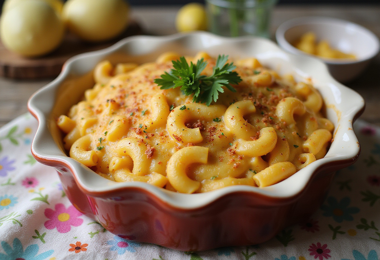 Delicious Baked Mac and Cheese garnished with parsley, a perfect side dish for Easter.