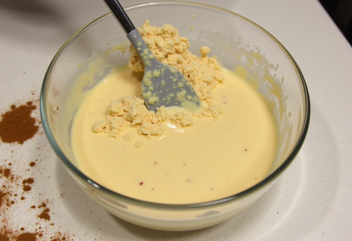 Dry ingredients being folded into carrot cake batter.