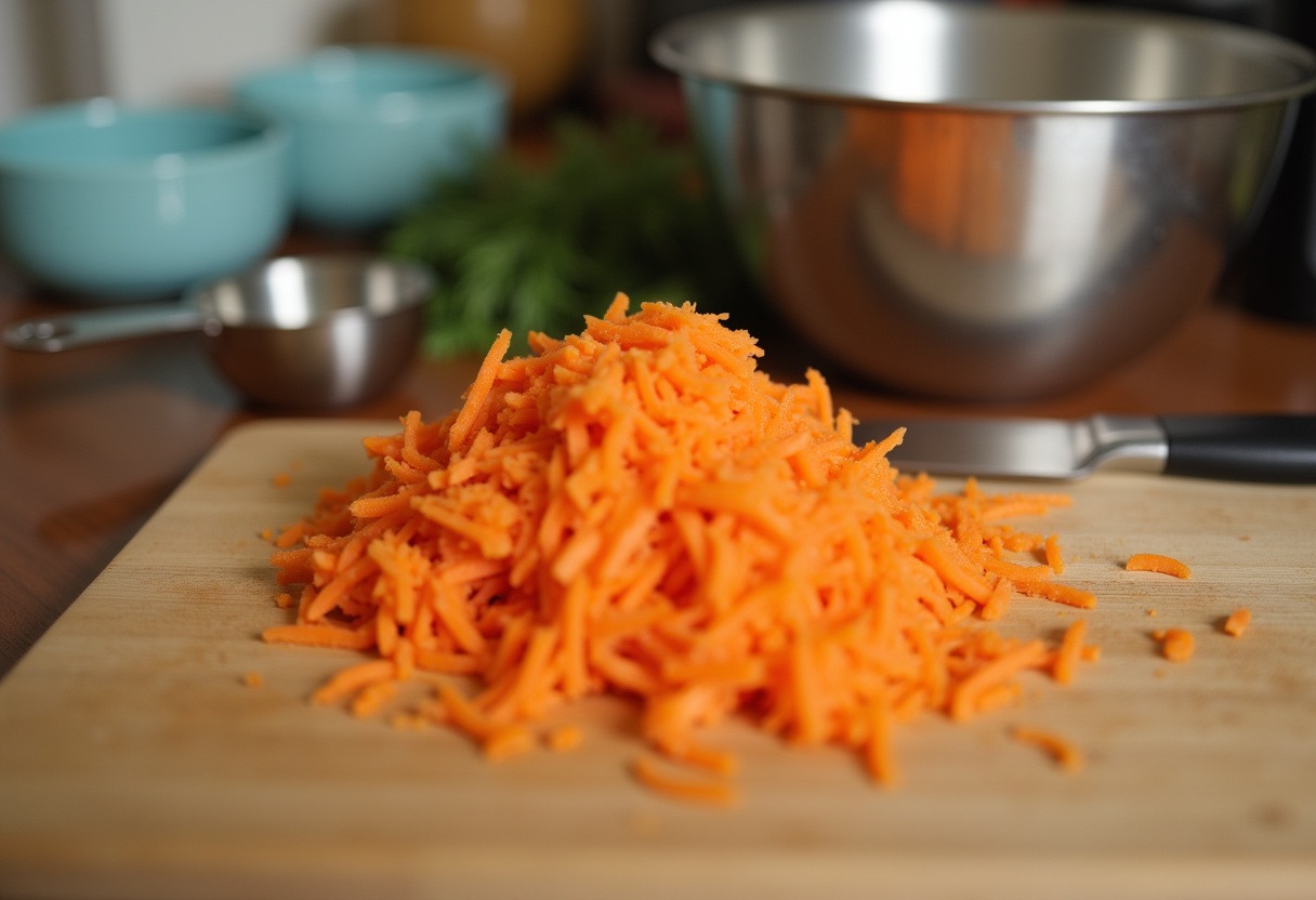 Freshly grated carrots ready for making Carrot Cake with a Twist