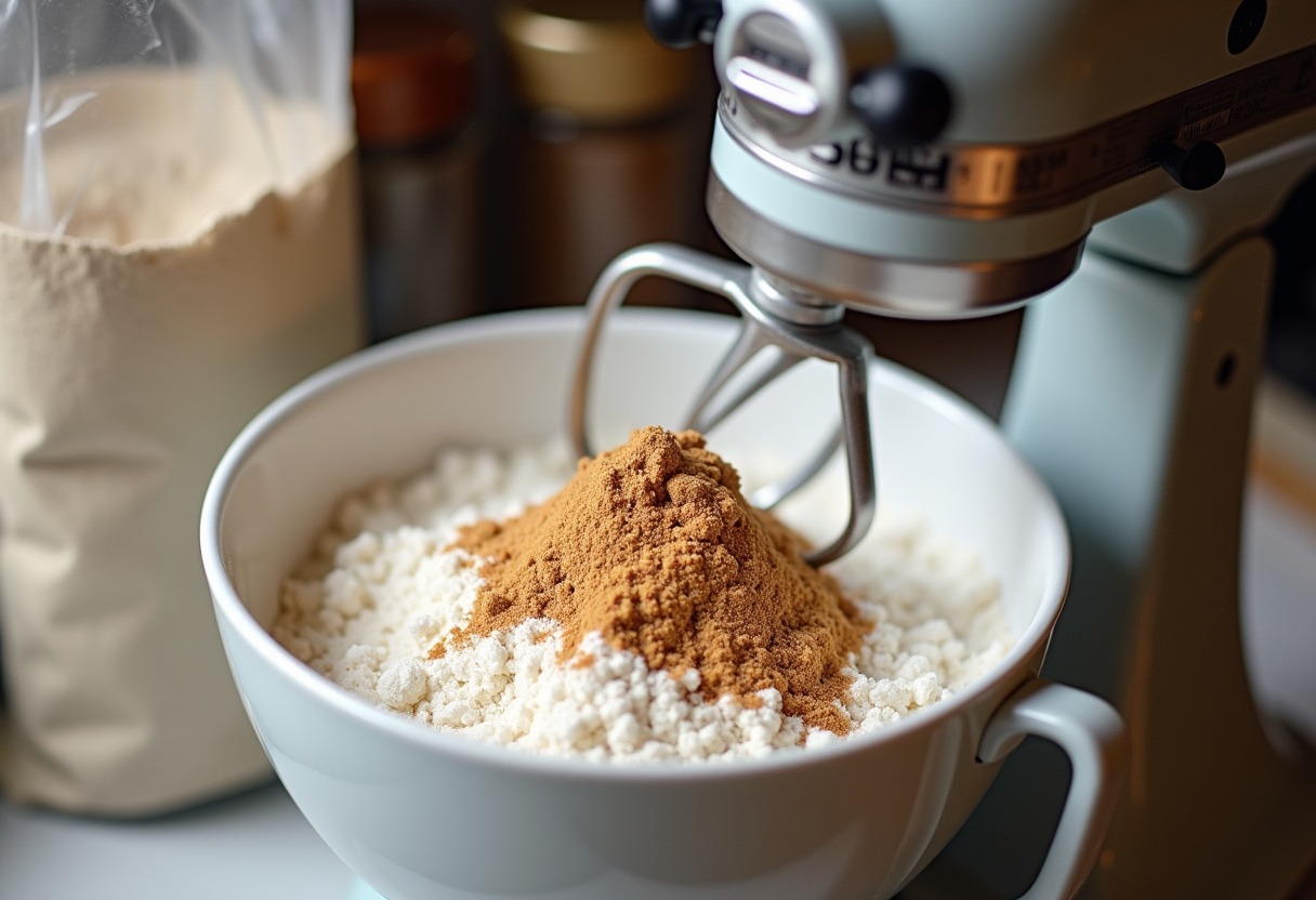 Dry ingredients being mixed for Carrot Cake with a Twist batter