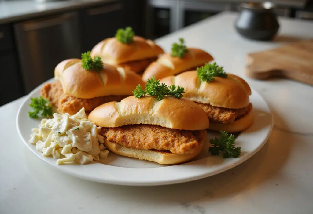 Finished Chicken Bread served with coleslaw, a recipe you can't resist.