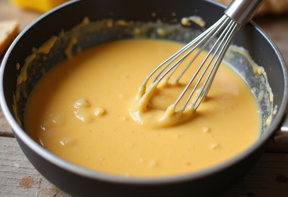 Cheese sauce preparation for homemade Macaroni and Cheese.