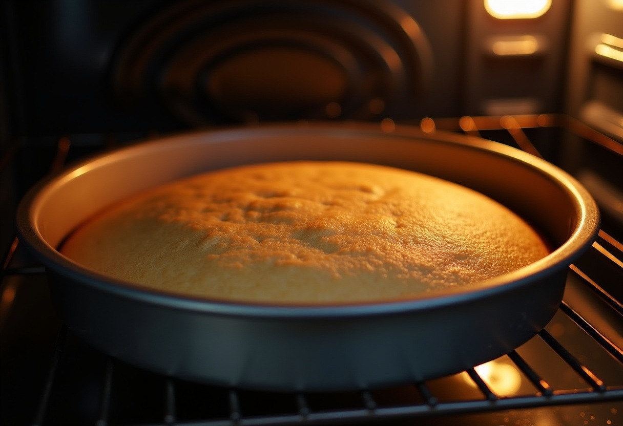 Carrot cake baking in the oven for Family Favorite Carrot Cake.