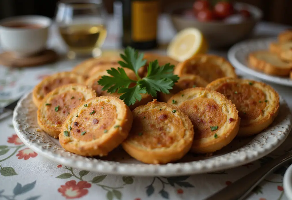 Finished Homemade Chicken Bread slices on a serving plate.