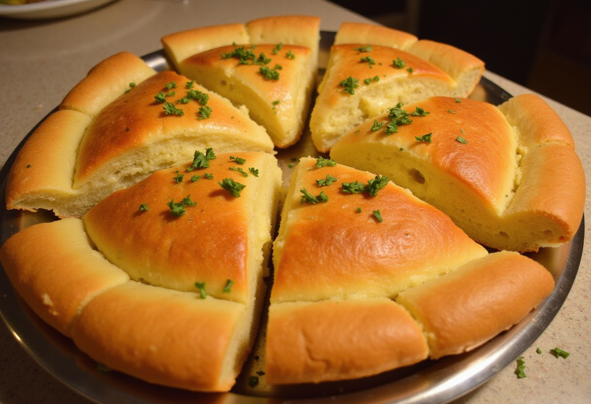 Delicious Homemade Cunetto's Garlic Cheese Bread with melted cheese and parsley garnish.