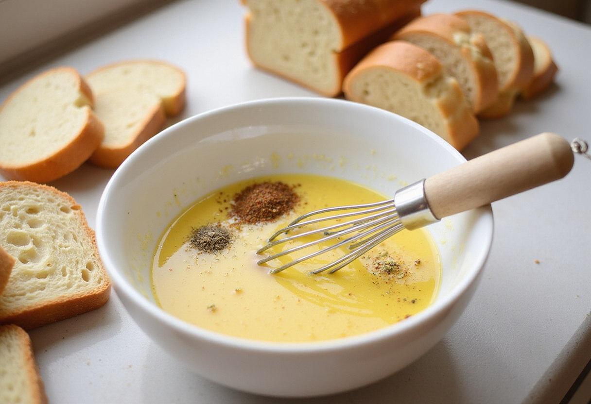 Mixing garlic butter sauce for Homemade Garlic Cheese Bread.