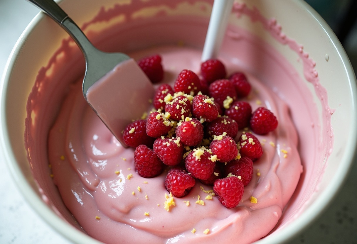 Fresh raspberries and lemon zest folded into Raspberry Lemon Cake batter.