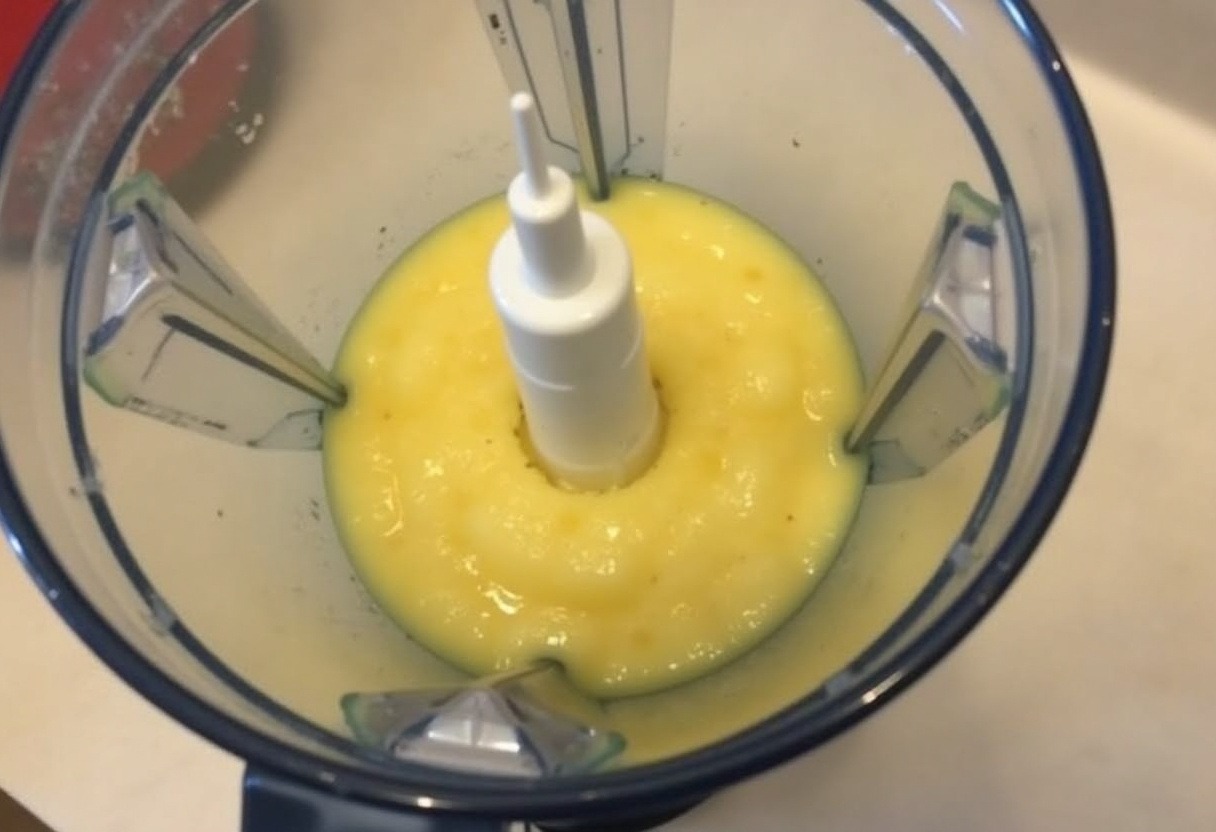 Cooked potato mixture being prepared for blending in creamy potato soup.