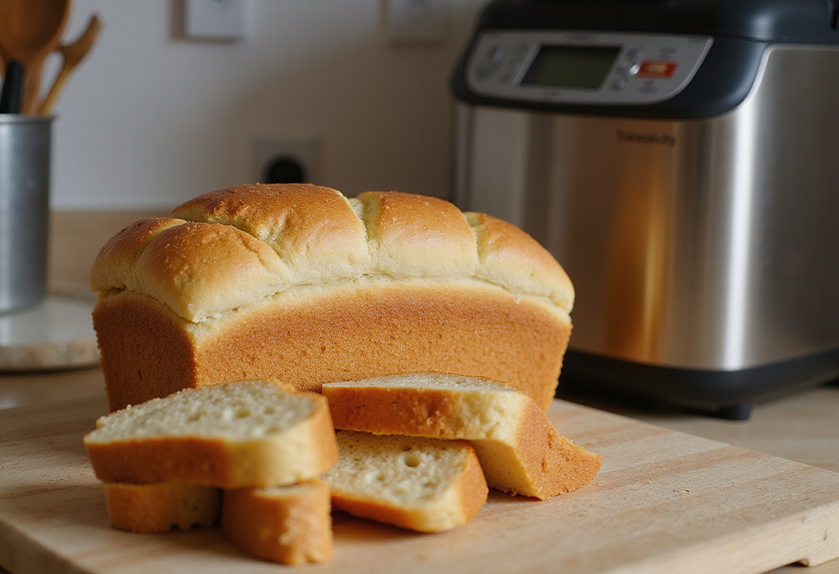 Freshly baked bread from bread machine displayed for ultimate recipe.