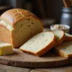 Freshly baked homemade cabbage bread loaf sliced and ready to serve.