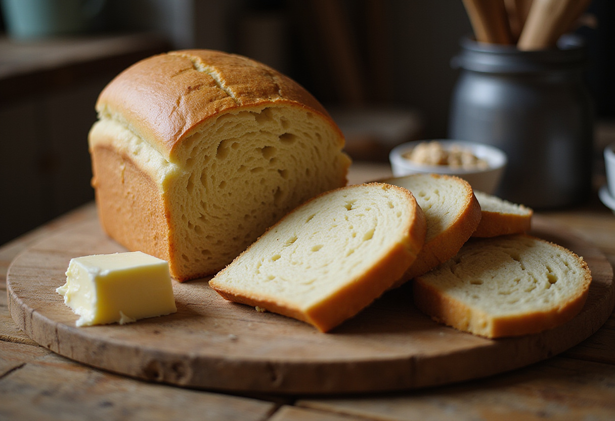Freshly baked homemade cabbage bread loaf sliced and ready to serve.