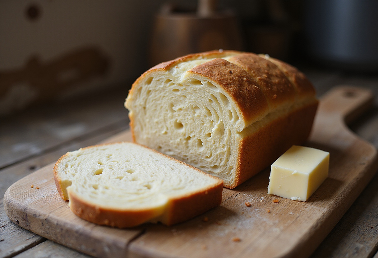 Freshly baked homemade cabbage bread loaf sliced and ready to serve.