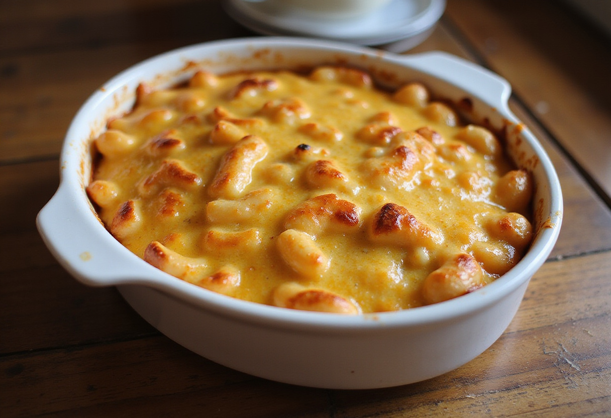 Delicious homemade Cracker Barrel Mac and Cheese in a casserole dish.