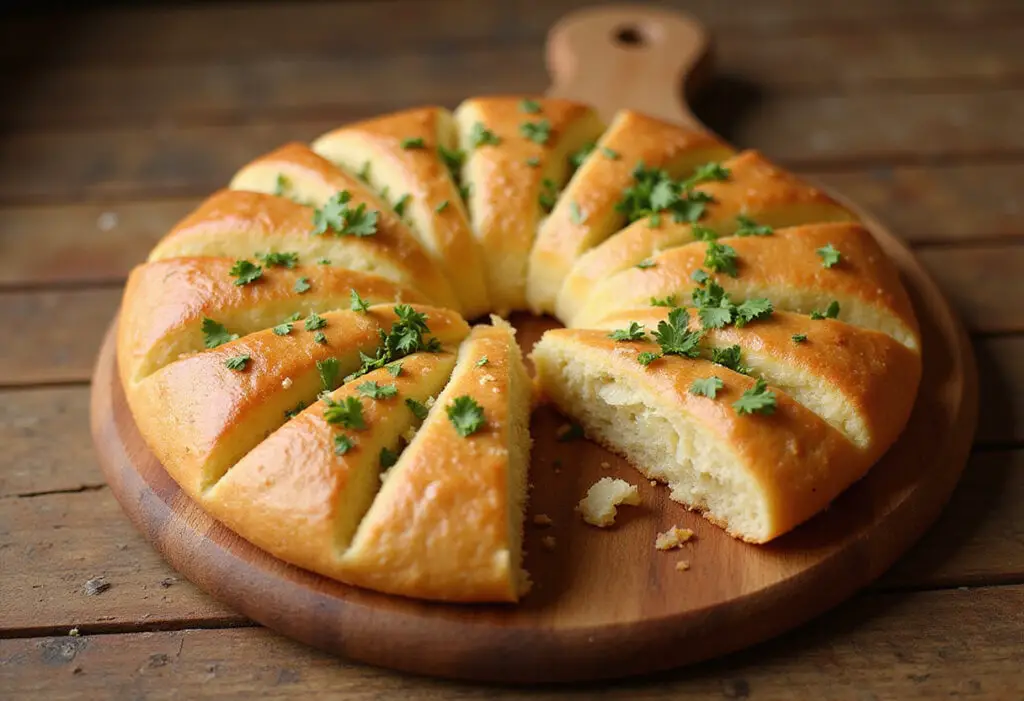 Finished Cunetto's Garlic Cheese Bread with parsley, ready to serve.