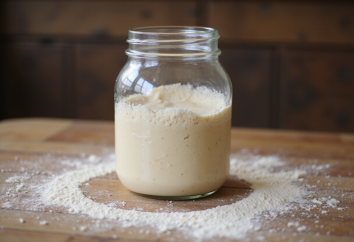 Active sourdough starter for marble rye bread recipe.