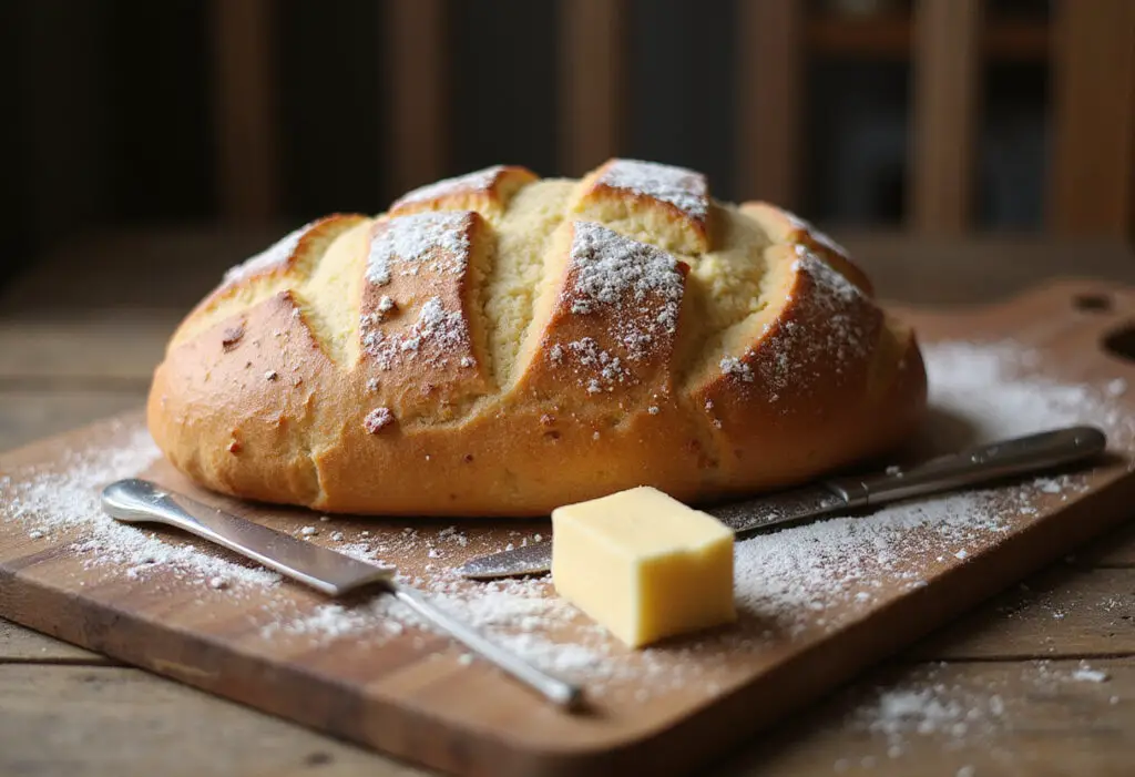 Freshly baked Reka bread with powdered sugar.