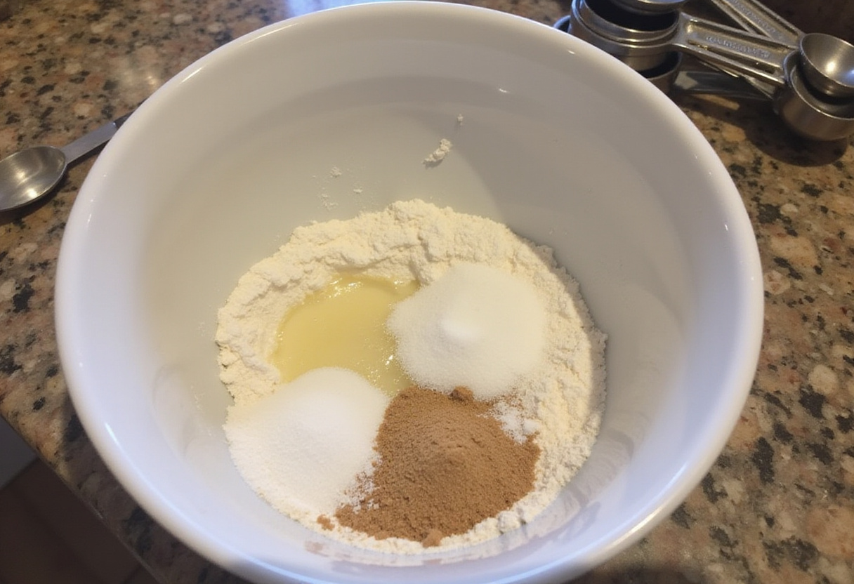 Ingredients for Reka bread dough in a mixing bowl.