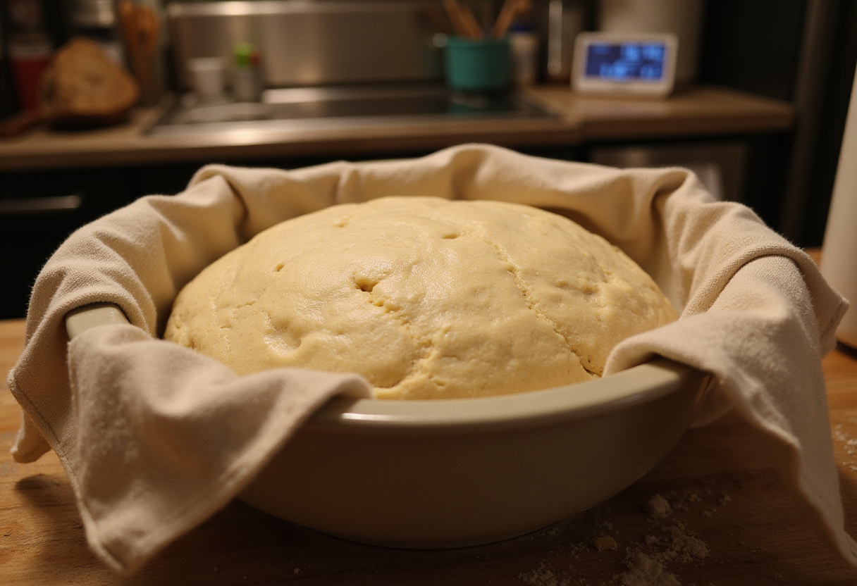 Reka bread dough rising in a bowl.