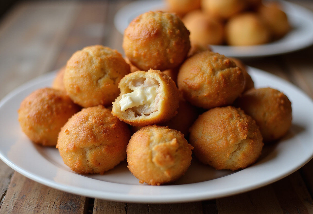 Finished Rotel cream cheese sausage balls on platter.