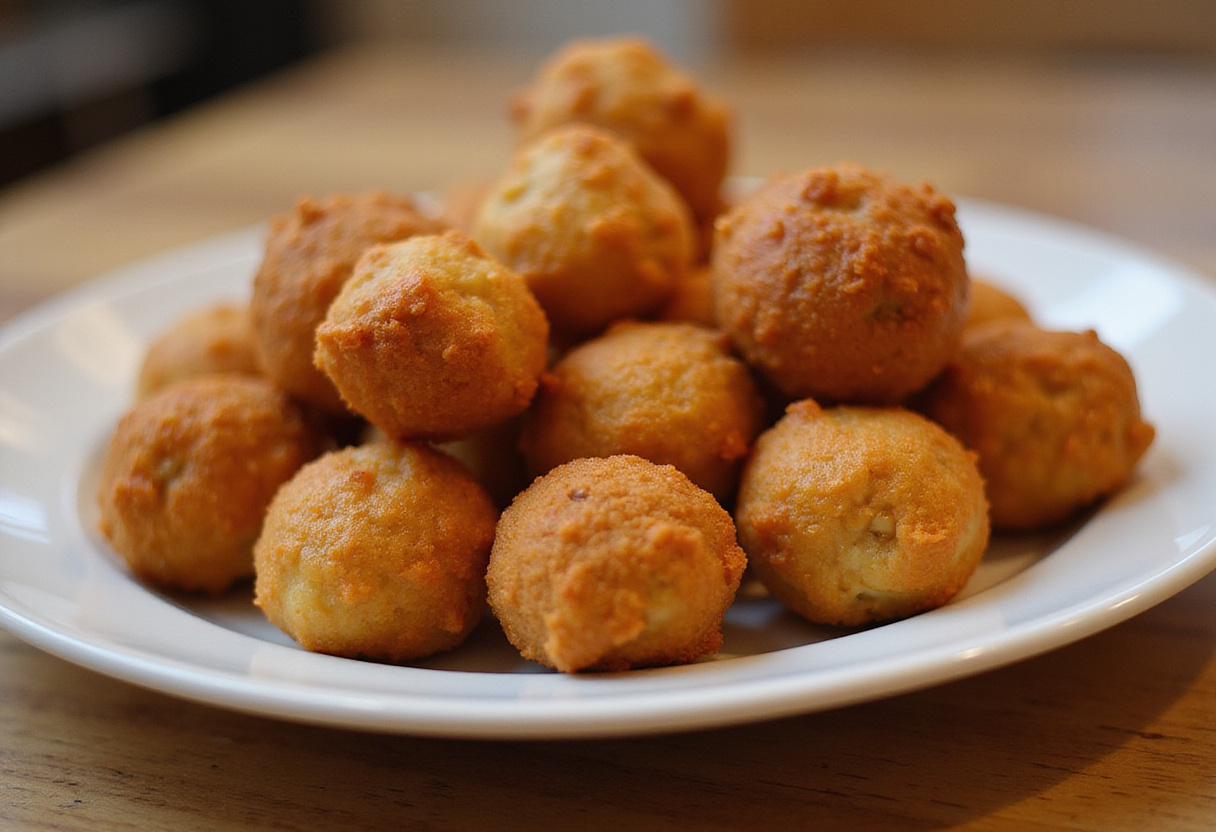 Finished Rotel cream cheese sausage balls on platter.
