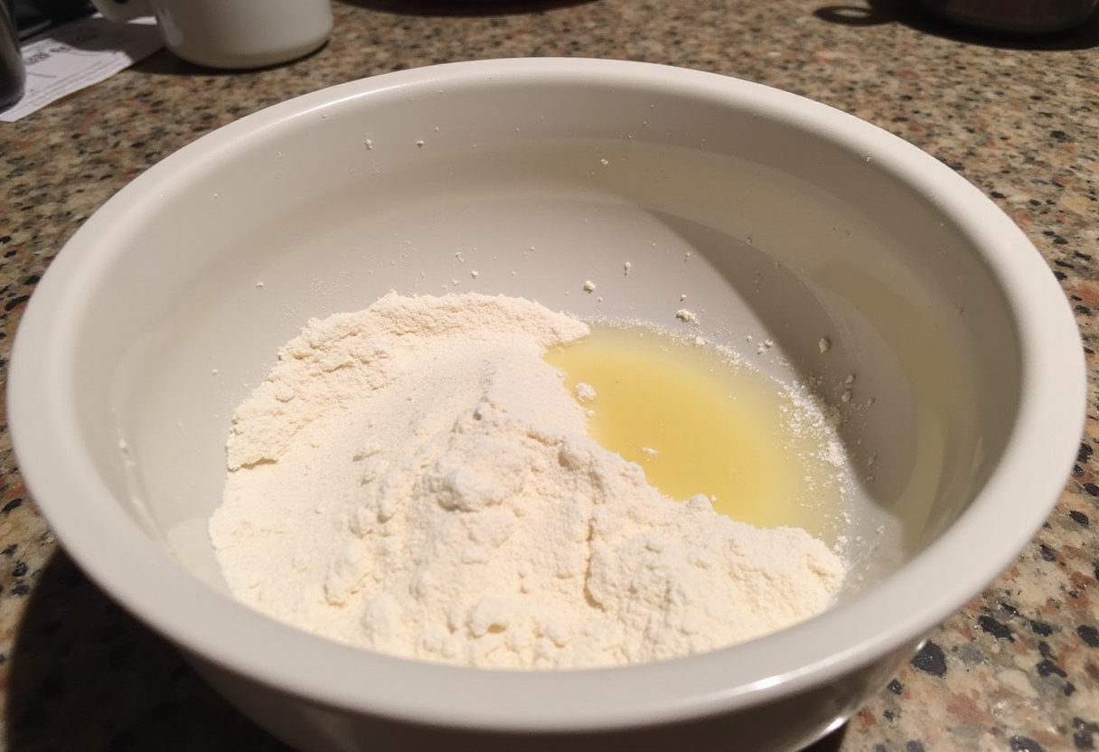 Ingredients for sourdough bread bowl recipe: flour, water, sourdough starter.