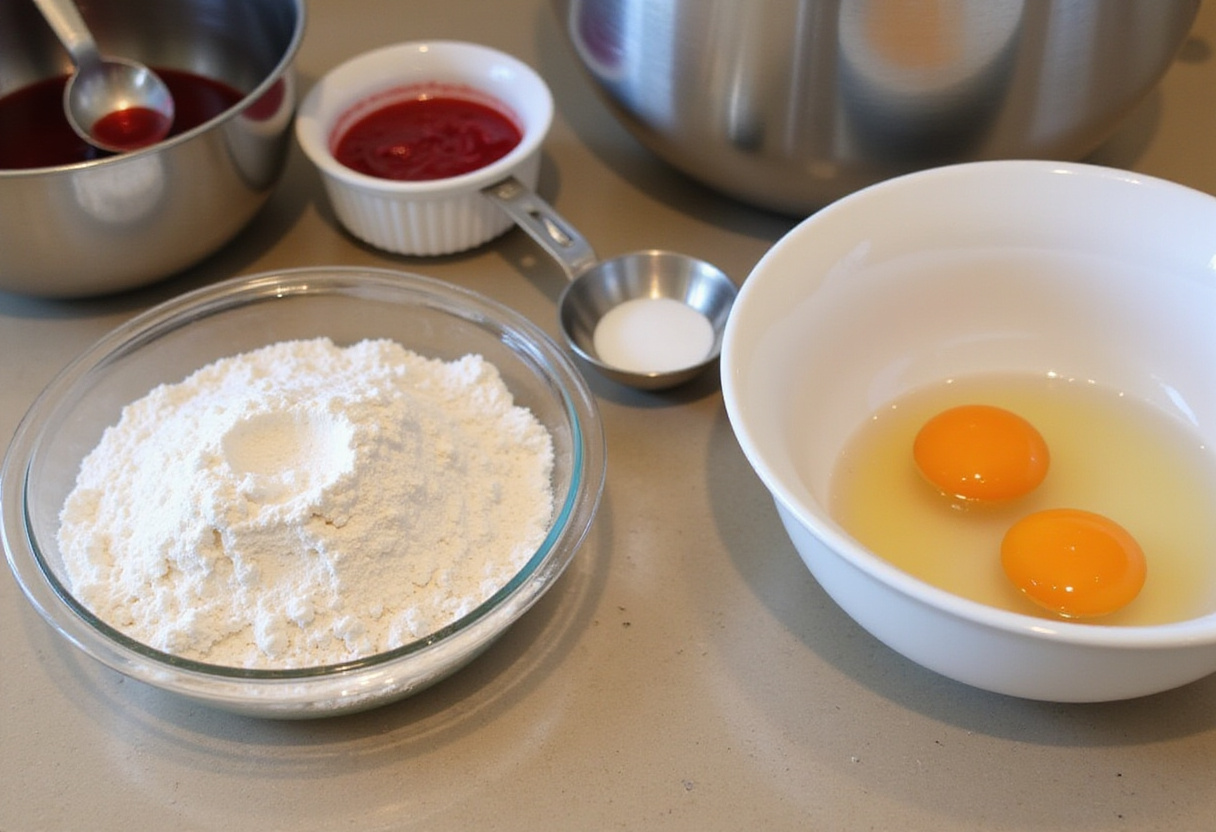 Ingredients and tools for making a Spider-Man cake.