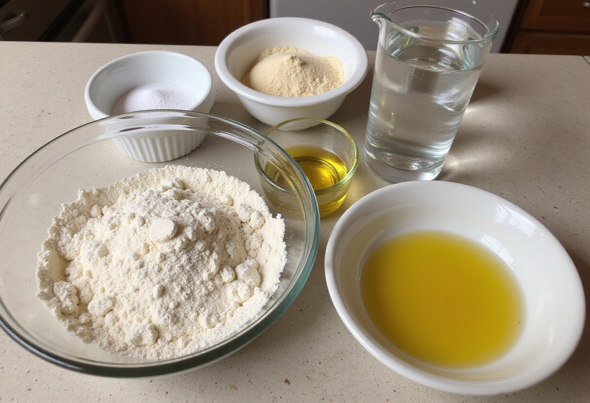 Ingredients prepared for making homemade sub bread.