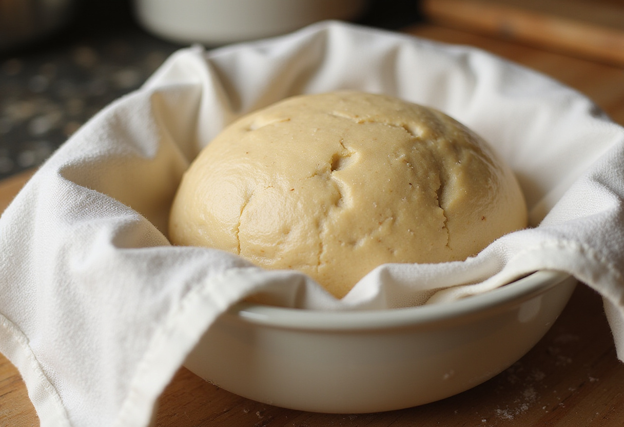 Sub bread dough proofing in a bowl.