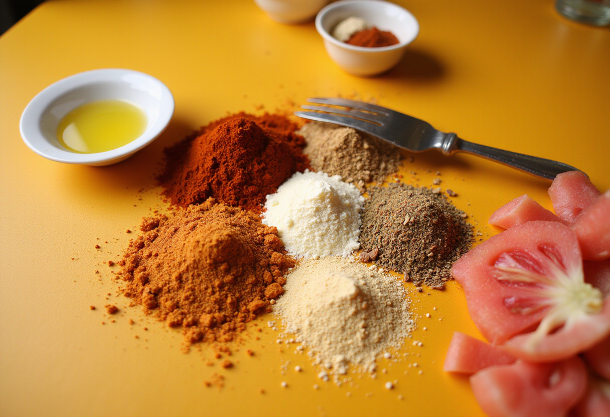 Spices for chili roasted chickpeas on the counter. Discover how to season chickpeas for a flavor-packed snack.
