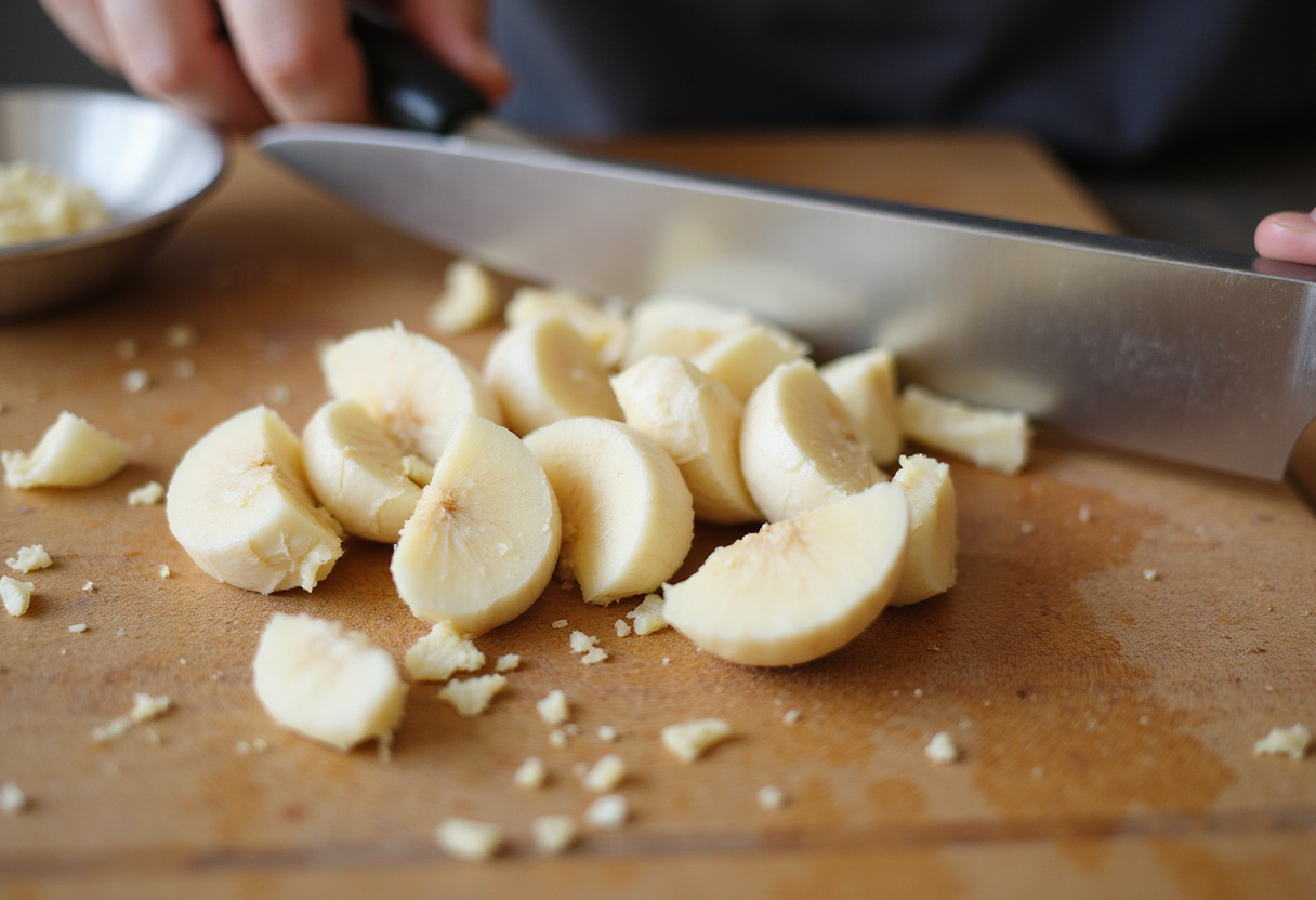 Peeled and minced garlic cloves for creamy garlic chicken preparation, showcasing fresh ingredients for flavor.