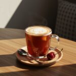 Serving a delightful cup of Cherry Earl Grey Milk Tea, beautifully presented for enjoyment at home.