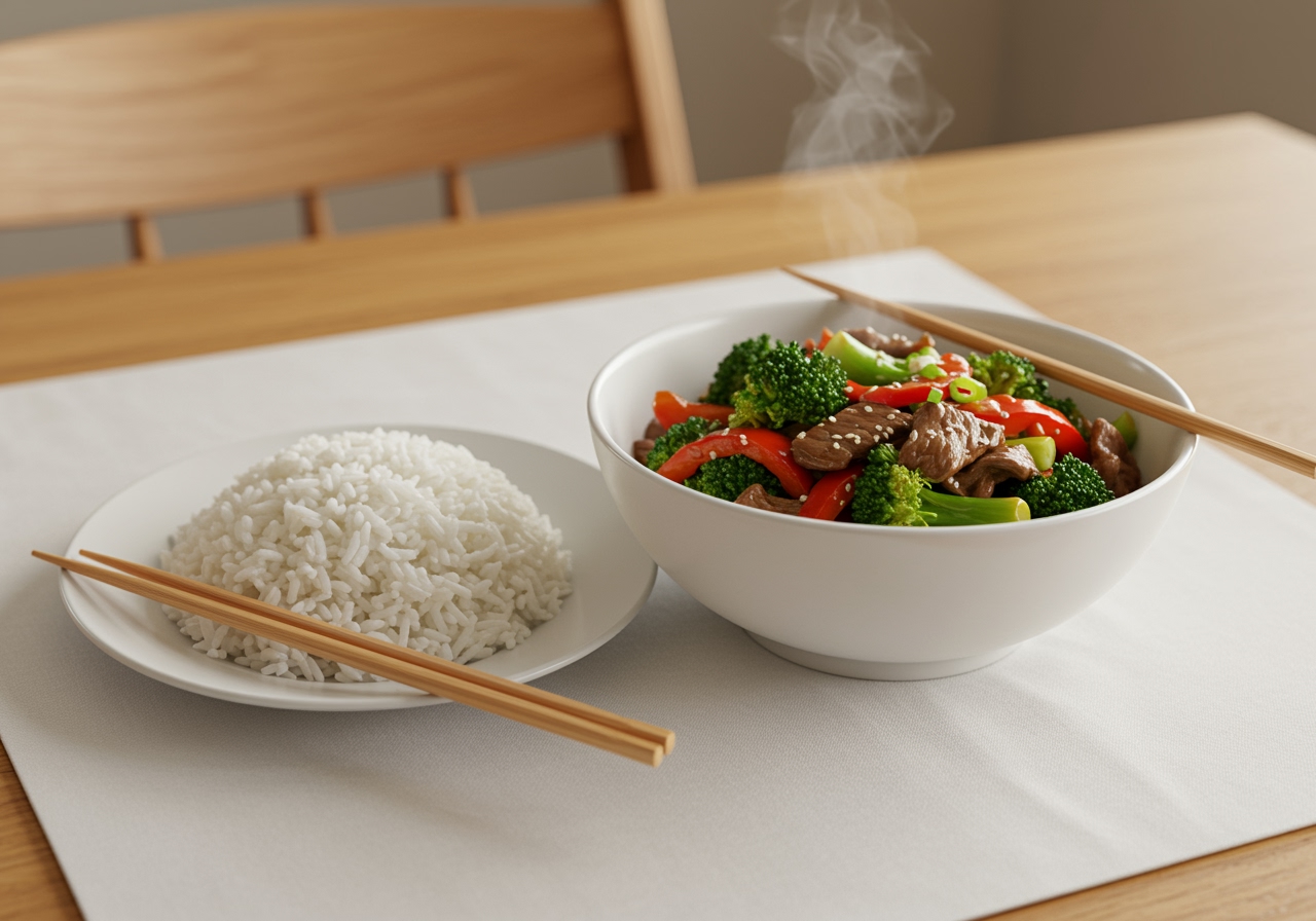 Easy beef and broccoli recipe: a finished plate of tender beef and vibrant broccoli, garnished and ready to serve.