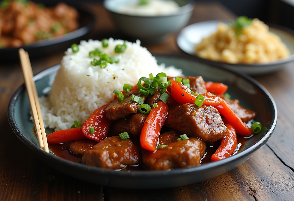 Delicious presentation of Easy Chinese Pepper Steak served with rice, perfect for an inviting meal setting.