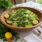 A stunning Green Goddess Cabbage Salad presentation, showcasing freshness with vibrant colors and garnishes in an inviting dining setting.