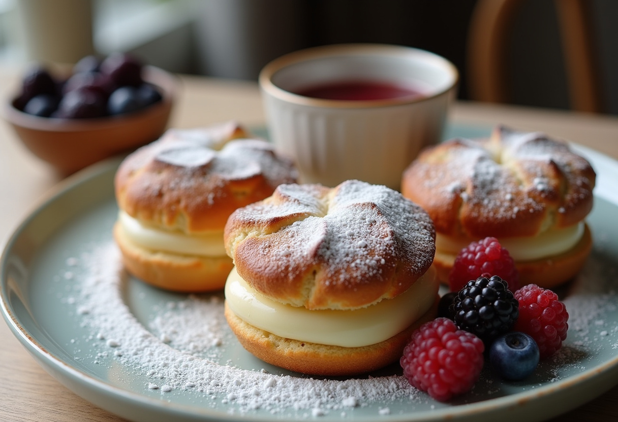 Delicious Cruffins finished and ready to serve, highlighting their flaky texture and sweet flavors.