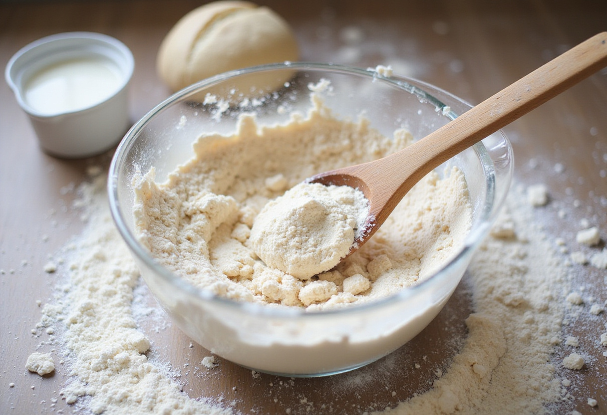 Delicious Cruffins recipe: ingredients like flour, sugar, salt, and yeast prepared for making the dough.