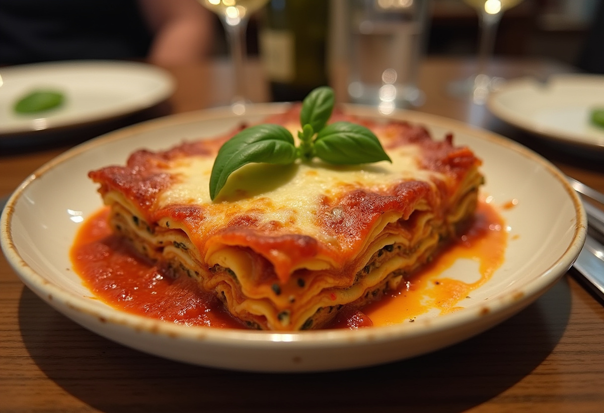 A stunning presentation of the best Maggiano’s Lasagna, showcasing its delicious layers and melted cheese, perfect for a family gathering or dinner party.