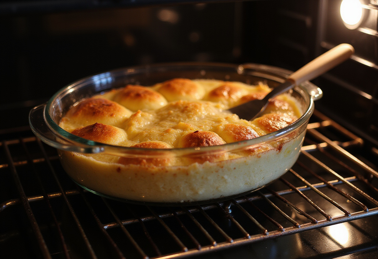 Freshly baked Pancake Sausage Casserole cooling on a rack, showcasing the delectable golden topping of the wonderful breakfast dish.