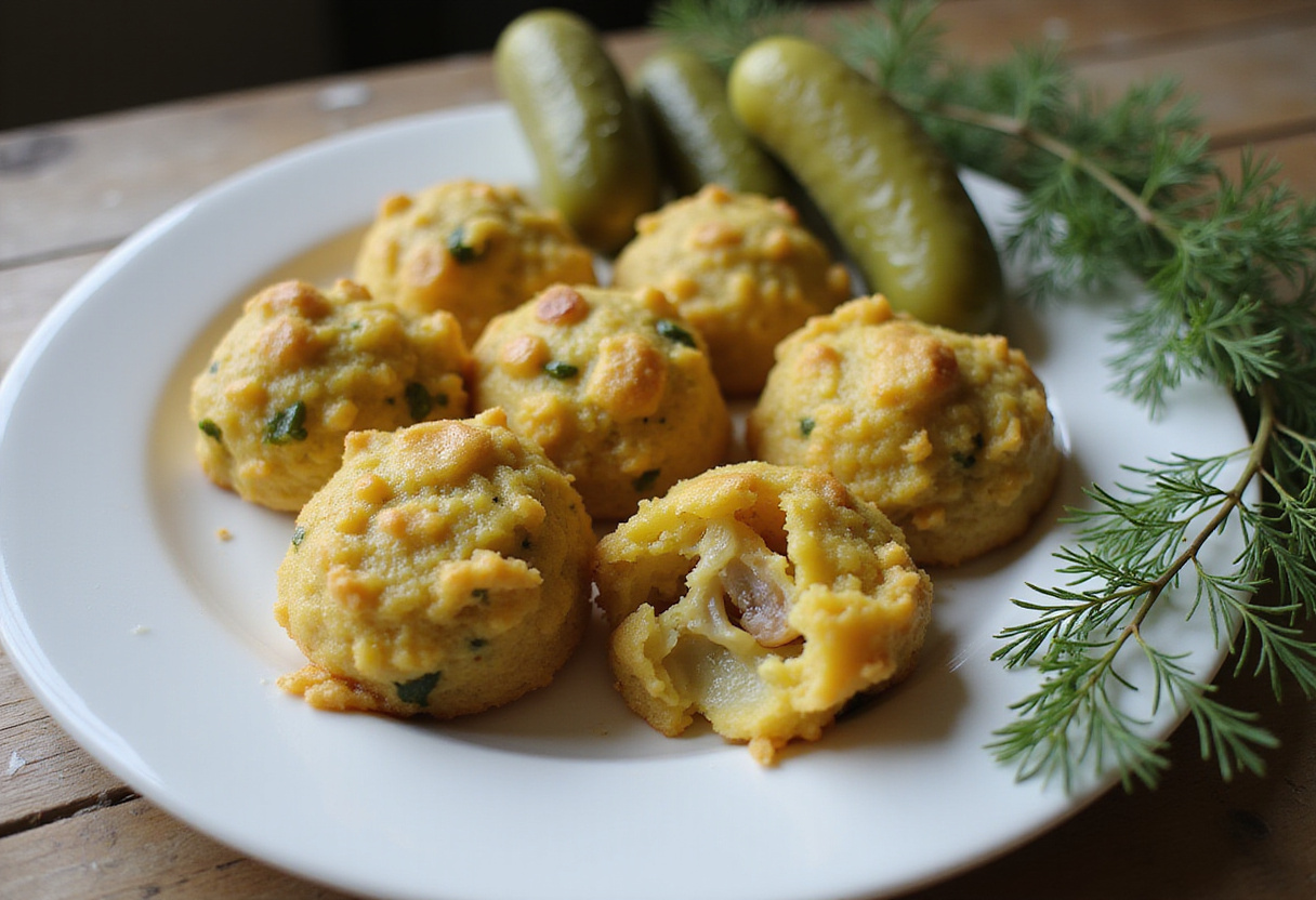 Deliciously presented pickle-flavored treats on a stylish plate, showcasing the unique flavor profile and appetizing appearance in a vibrant kitchen setting.