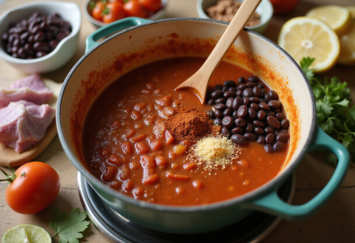 Rich tomato sauce simmering for taco lasagna, featuring taco seasoning and black beans, highlighting essential steps for the best taco lasagna recipe.