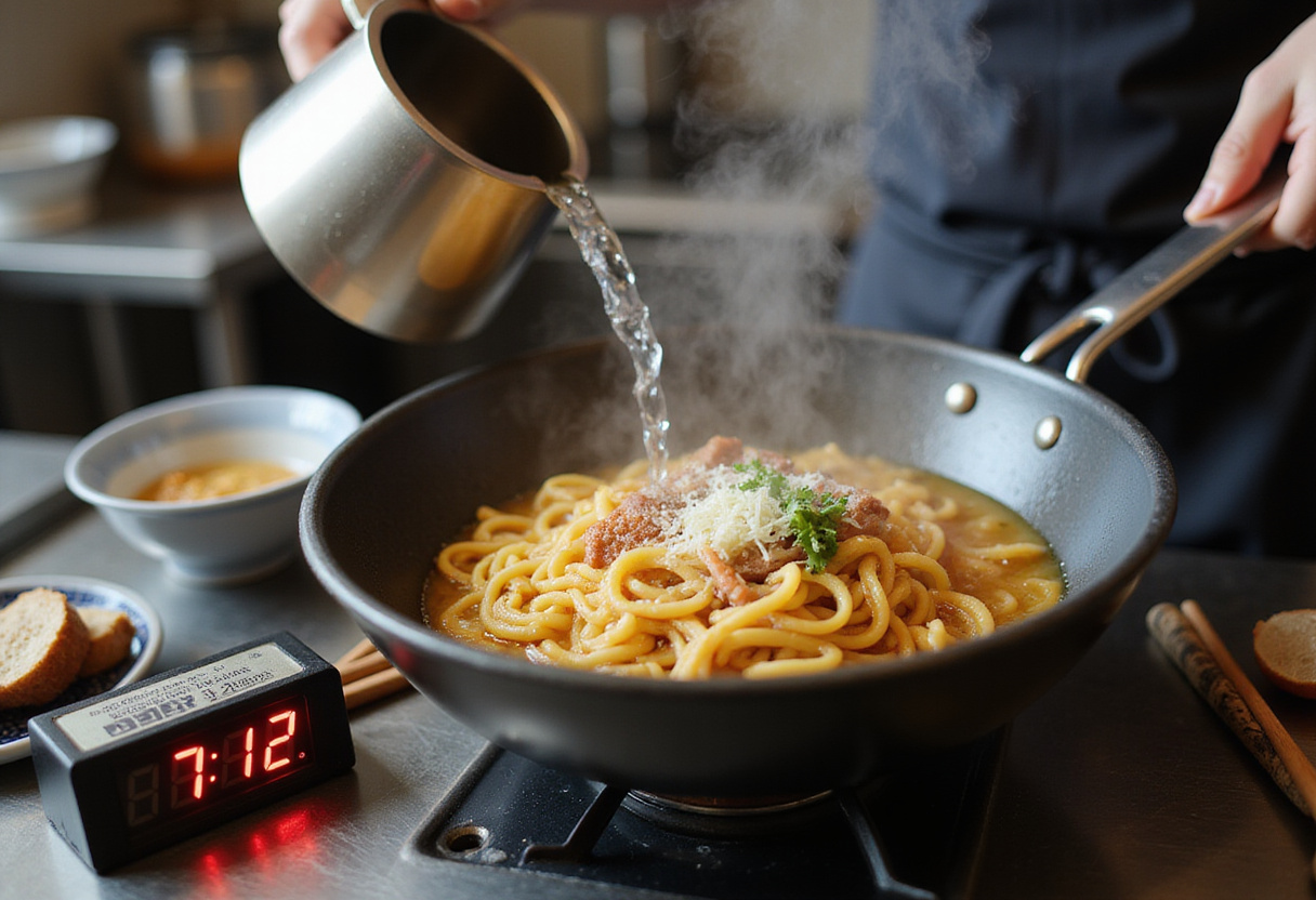 Step-by-step guide to making easy saucy ramen noodles, starting with boiling water for the perfect noodles.