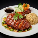 Complete Char Siu chicken dish elegantly plated, showcasing its appeal and deliciousness as a traditional Chinese BBQ meal.