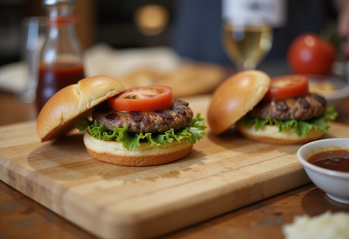 Assembling delicious burgers for Easy Ground Beef Burger Recipe, featuring fresh toppings and toasted buns for the perfect meal.