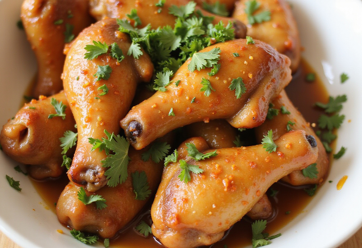 Tossed lemon pepper wings glazed with honey and lemon zest, illustrating the finishing touches on delicious lemon pepper wings.