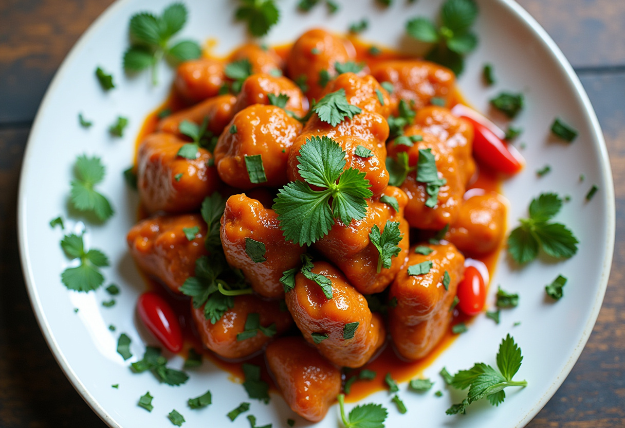 Final presentation of Sweet Chili Chicken, highlighting a colorful and flavorful dish ready to serve, perfect for dinner.