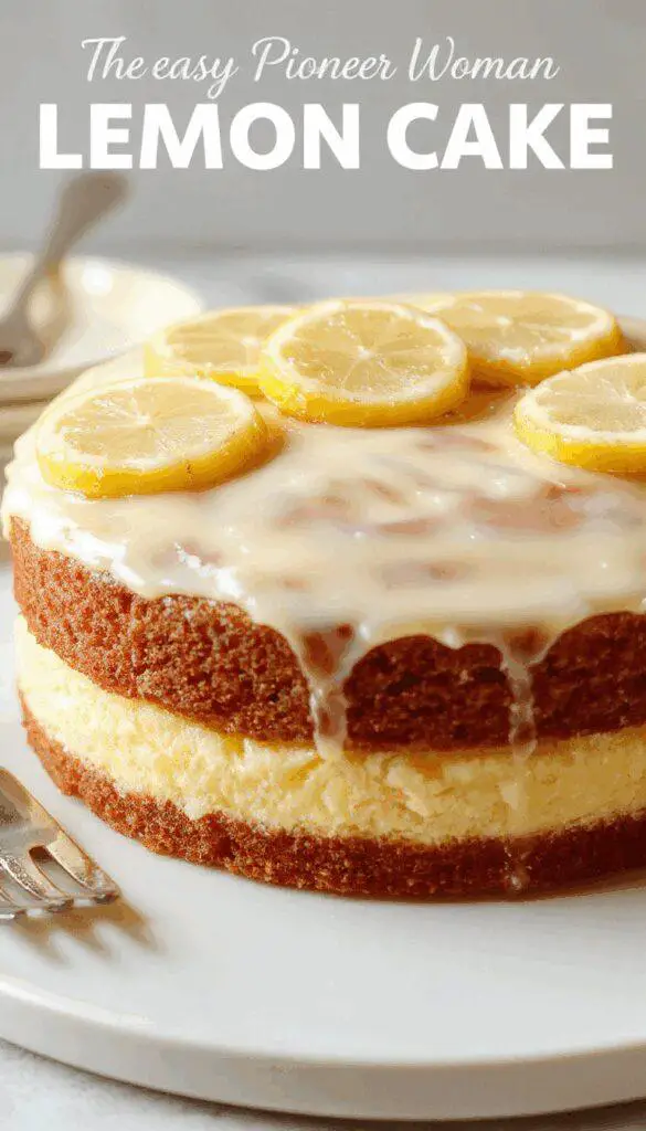 A slices of moist lemon cake with a golden-brown crust and a vibrant yellow interior topped with a drizzle of glossy caramel sauce and lemon zest, plated on a rustic white dish against a soft pastel background, garnished with fresh lemon slices and mint leaves.